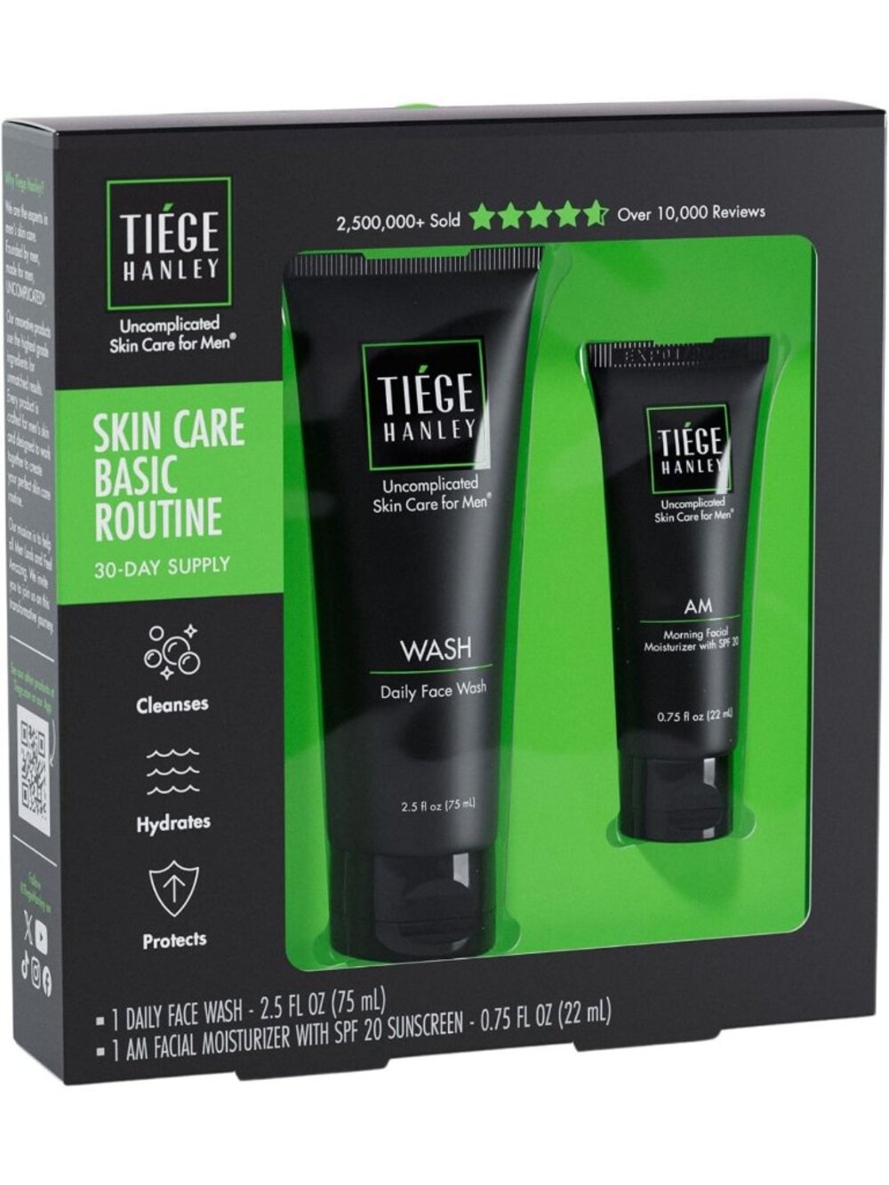 Men's Basic Skincare Set - Hydrating Face Wash & Moisturizer with SPF 20, Gentle
